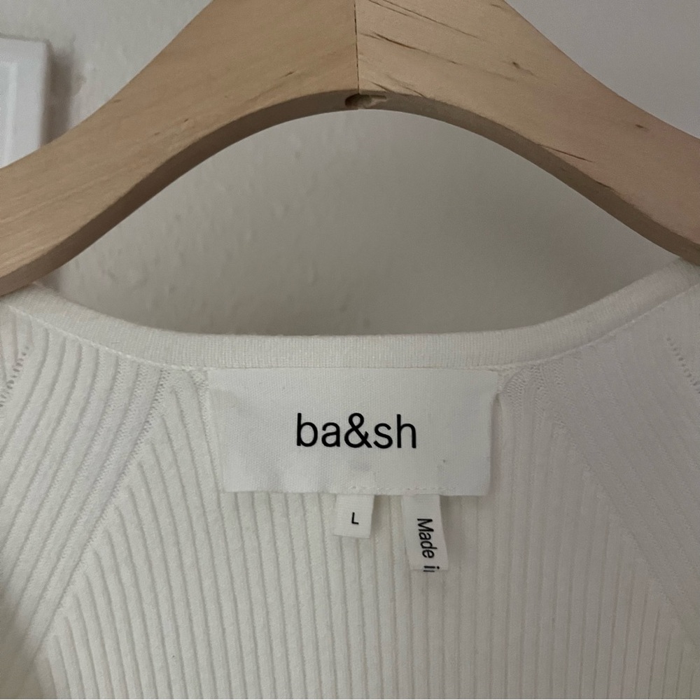 BA&SH white rib knit viscose blend chunky button up puff long sleeve top - Picture 6 of 7